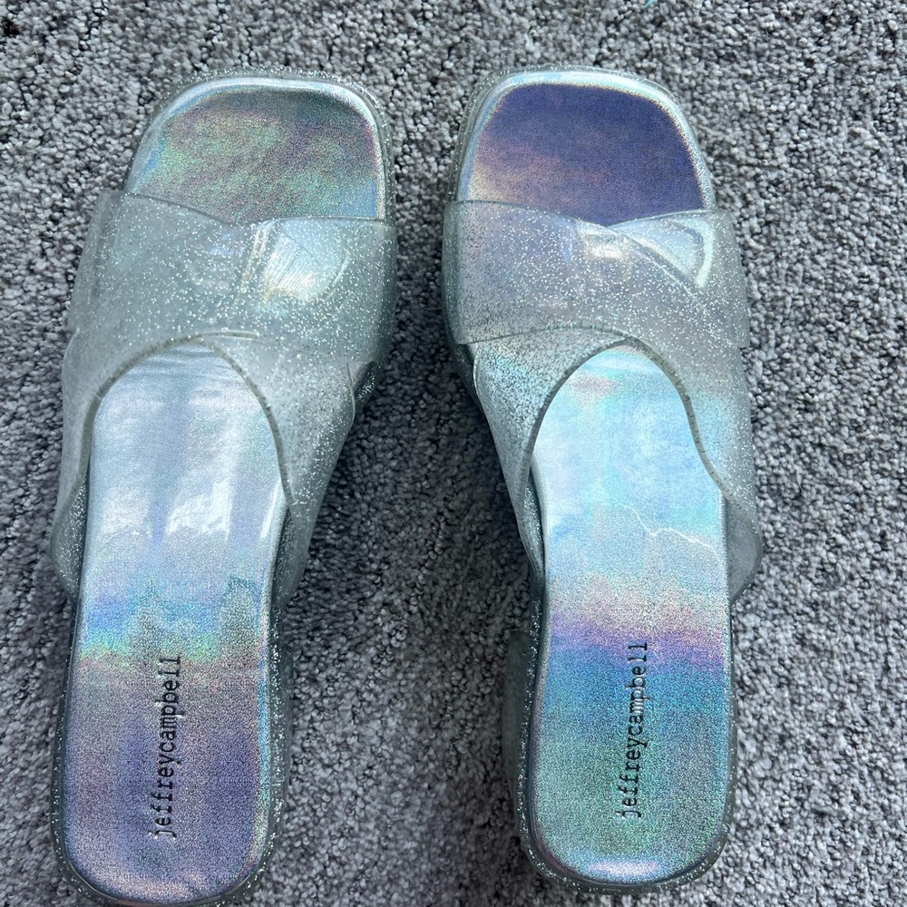 Jeffrey Campbell Iridescent Silver Mules